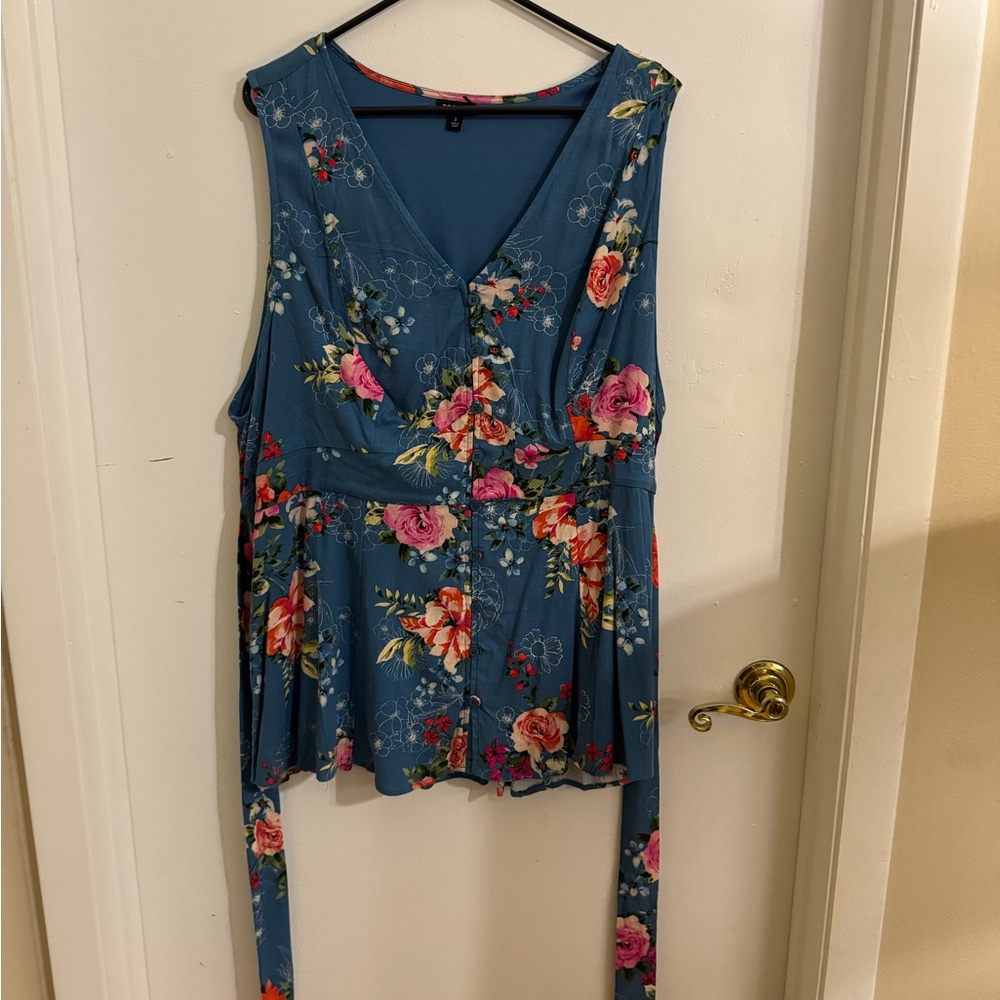 Torrid Floral Teal Sleeveless Blouse